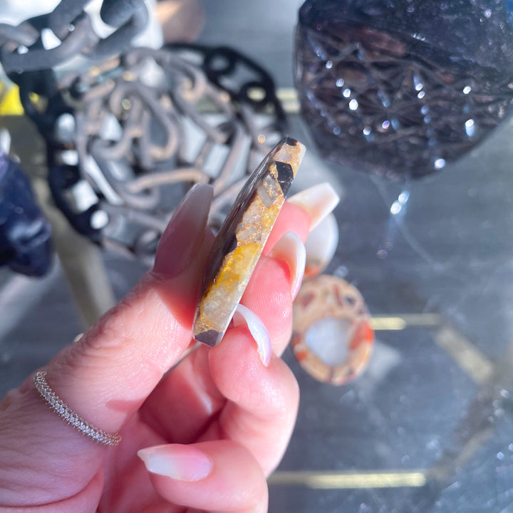 Conglomerate Jasper Worry Stone with White Quartz