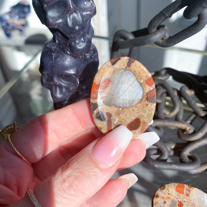 Conglomerate Jasper Worry Stone with White Quartz