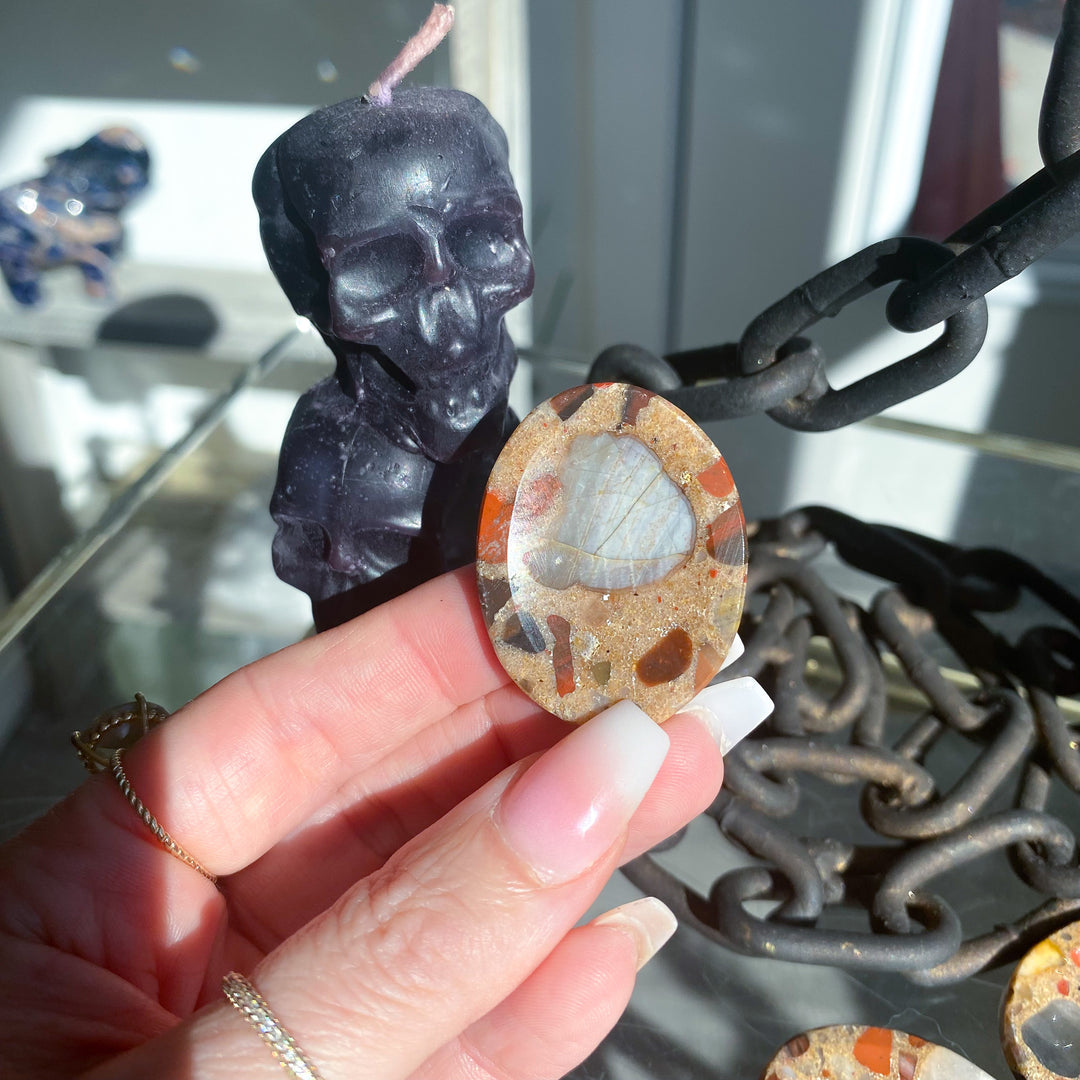 Conglomerate Jasper Worry Stone with White Quartz