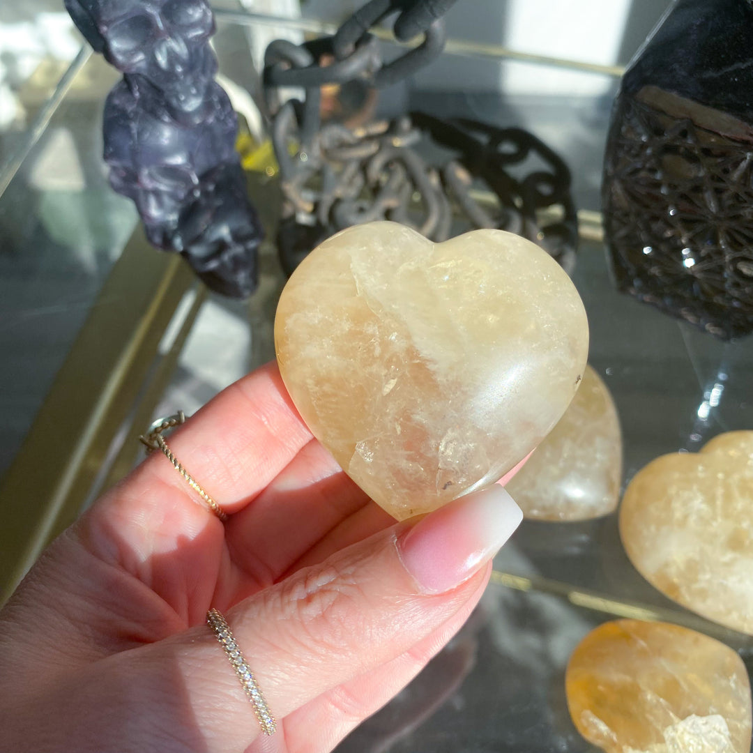 Yellow Quartz Puffy Heart - Choose Your Size