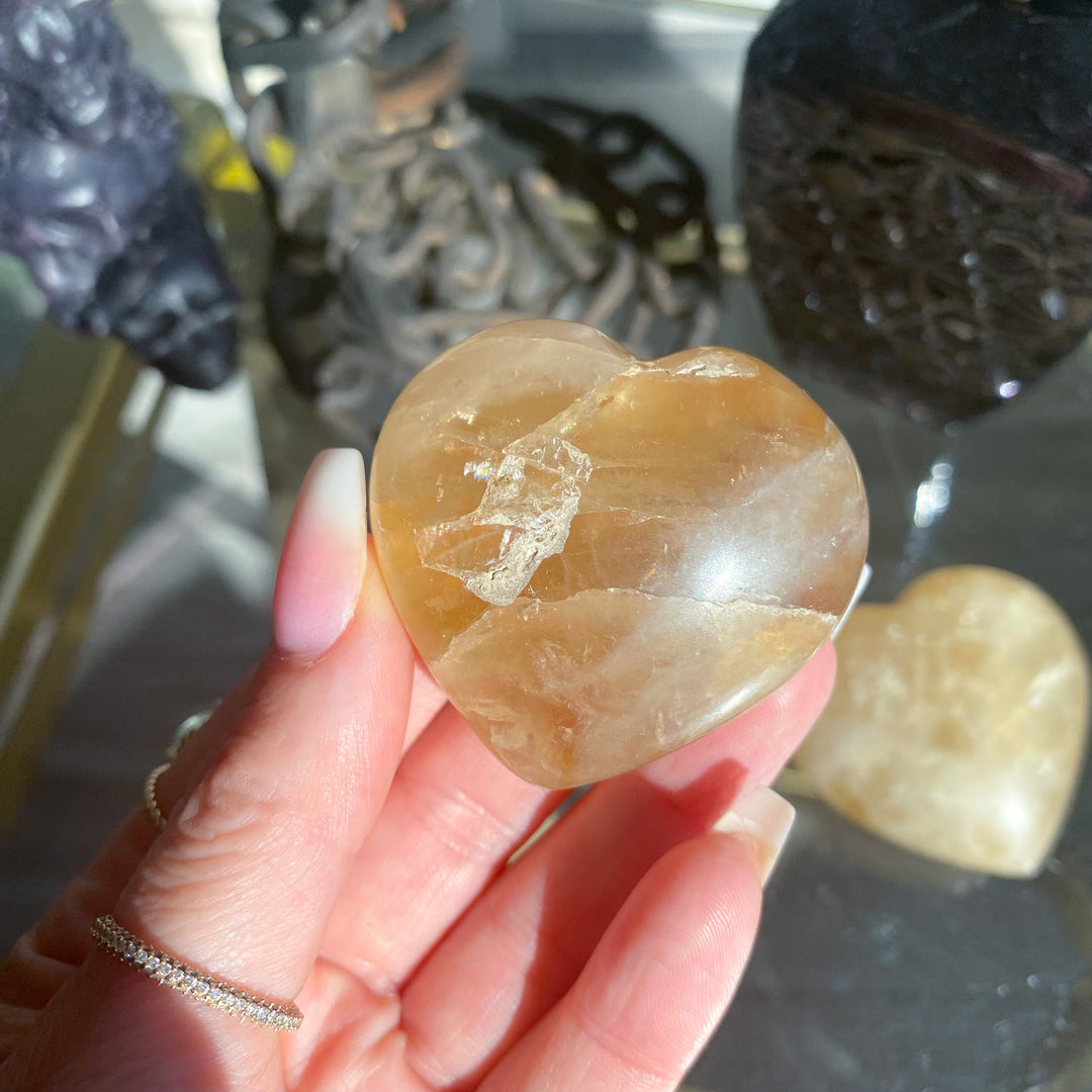 Yellow Quartz Puffy Heart - Choose Your Size