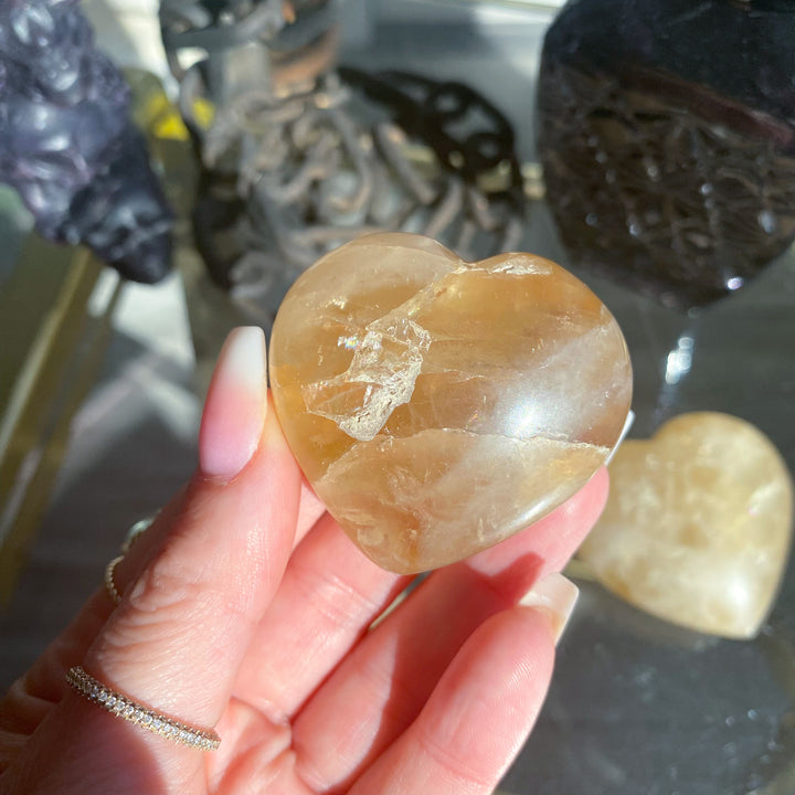 Yellow Quartz Puffy Heart - Choose Your Size