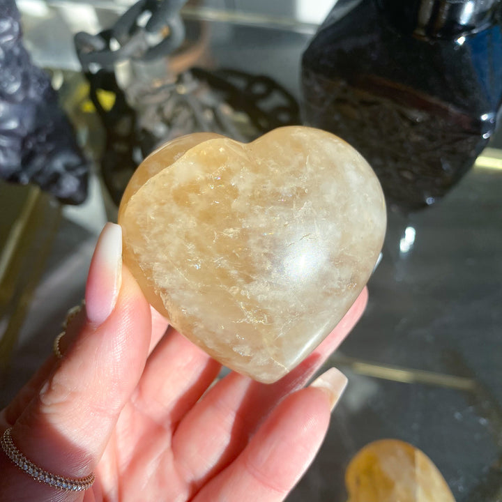 Yellow Quartz Puffy Heart - Choose Your Size