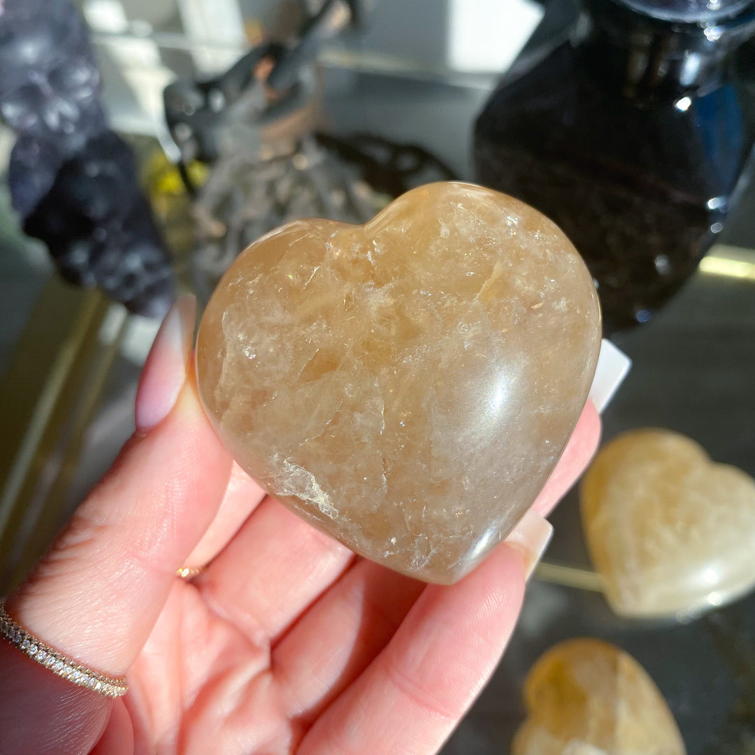 Yellow Quartz Puffy Heart - Choose Your Size