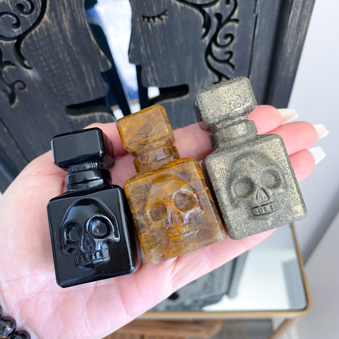 Skull Poison Spooky Apothecary Bottle - Choose Your Stone