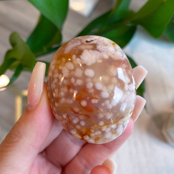 Flower Agate Palm Stone - Get Exact Item - Cherry Blossom - Cheerful - Happy - Spiritual Growth - New Beginnings