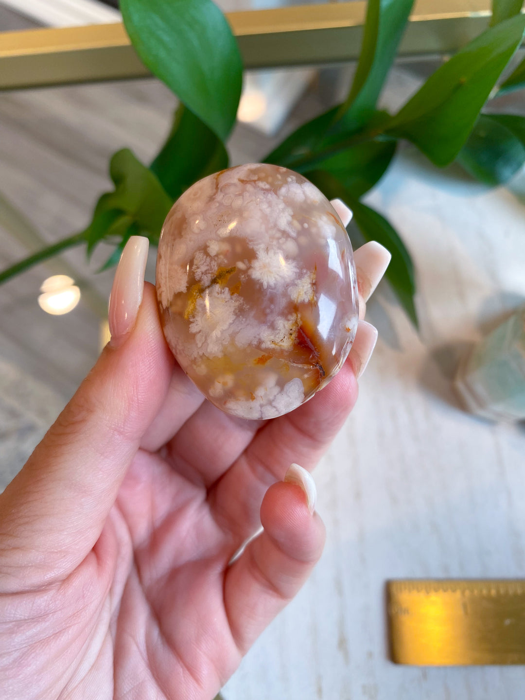 Flower Agate Palm Stone - Get Exact Item - Cherry Blossom - Cheerful - Happy - Spiritual Growth - New Beginnings