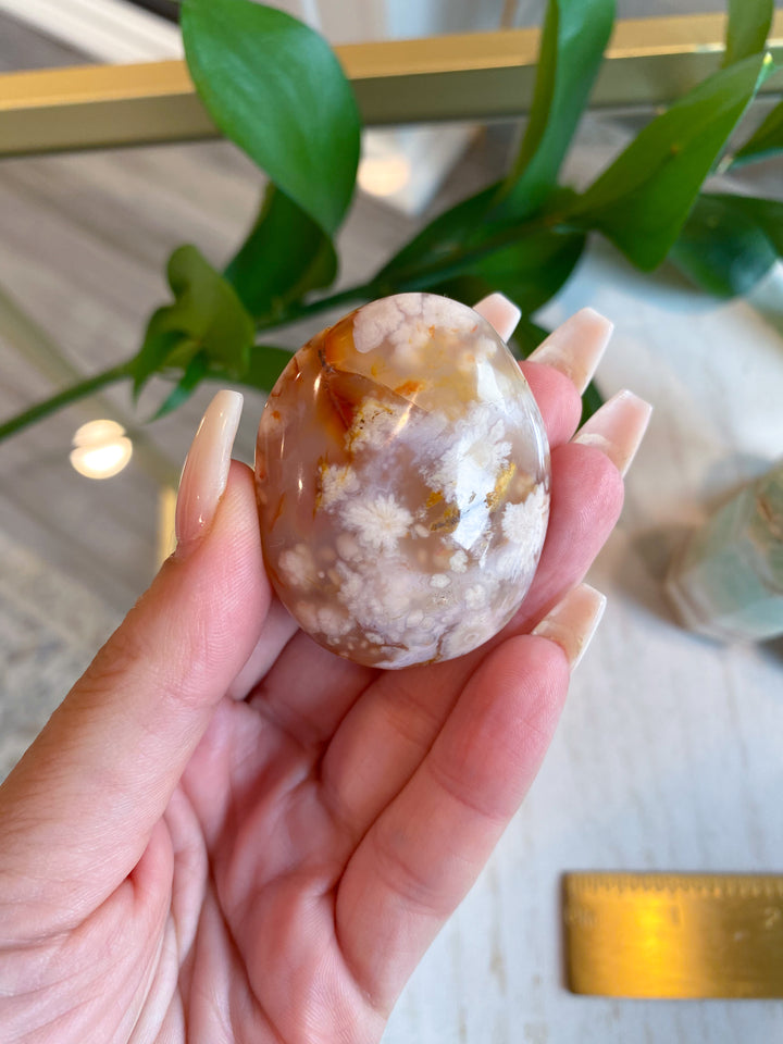 Flower Agate Palm Stone - Get Exact Item - Cherry Blossom - Cheerful - Happy - Spiritual Growth - New Beginnings
