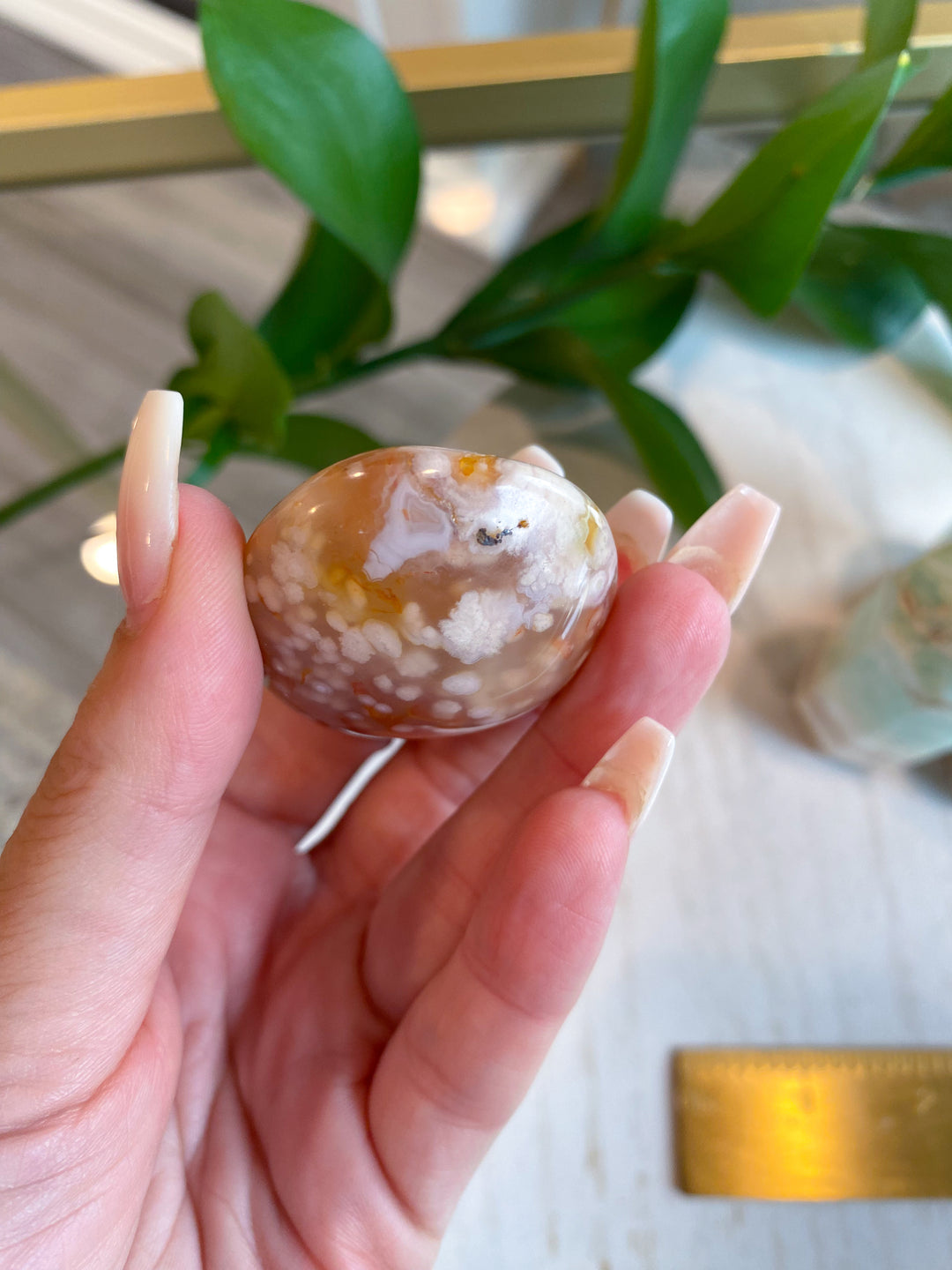Flower Agate Palm Stone - Get Exact Item - Cherry Blossom - Cheerful - Happy - Spiritual Growth - New Beginnings