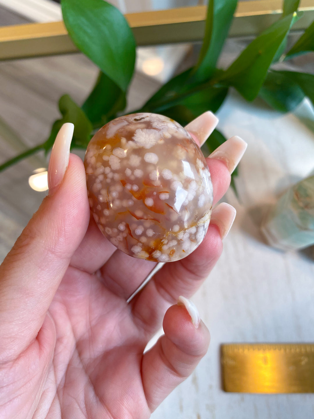 Flower Agate Palm Stone - Get Exact Item - Cherry Blossom - Cheerful - Happy - Spiritual Growth - New Beginnings