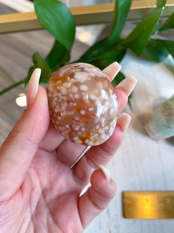 Flower Agate Palm Stone - Get Exact Item - Cherry Blossom - Cheerful - Happy - Spiritual Growth - New Beginnings
