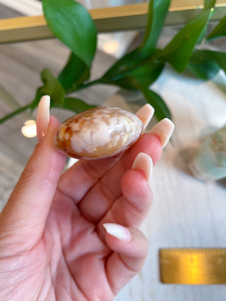 Flower Agate Palm Stone - Get Exact Item - Cherry Blossom - Cheerful - Happy - Spiritual Growth - New Beginnings