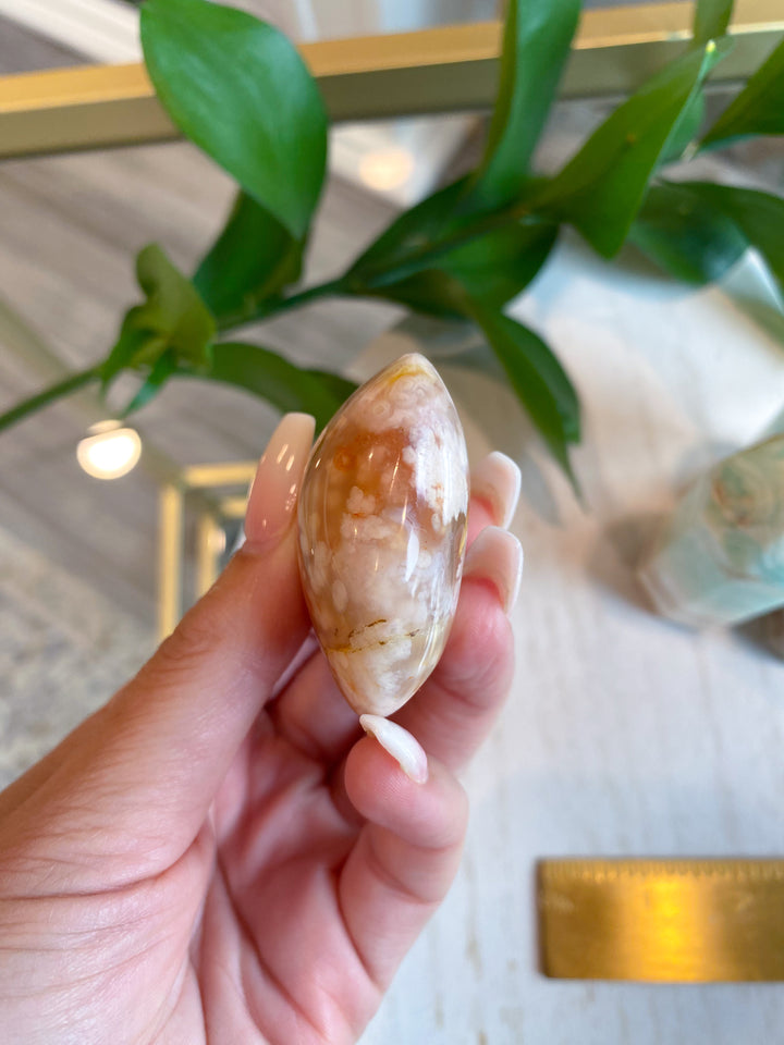 Flower Agate Palm Stone - Get Exact Item - Cherry Blossom - Cheerful - Happy - Spiritual Growth - New Beginnings