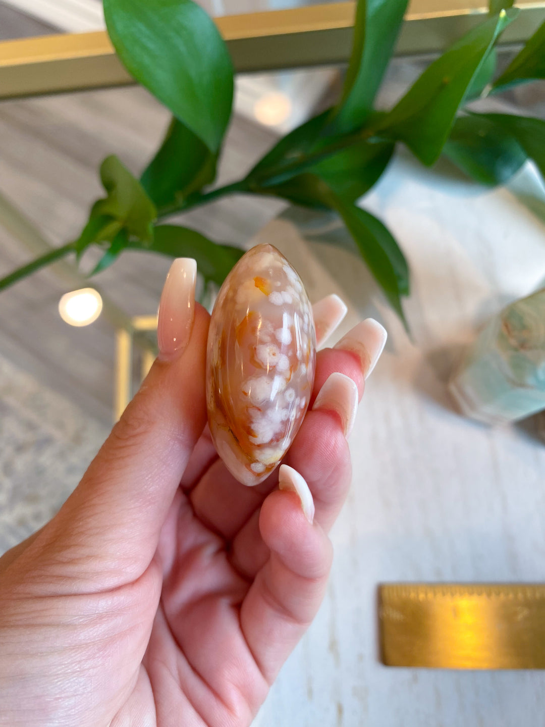 Flower Agate Palm Stone - Get Exact Item - Cherry Blossom - Cheerful - Happy - Spiritual Growth - New Beginnings