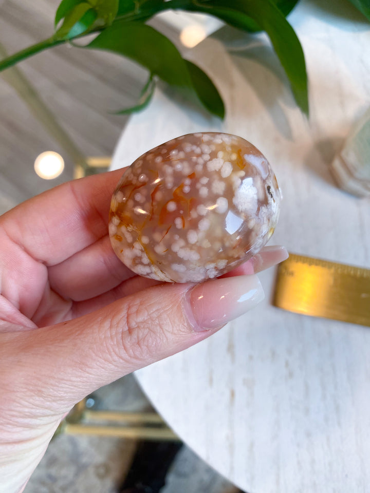 Flower Agate Palm Stone - Get Exact Item - Cherry Blossom - Cheerful - Happy - Spiritual Growth - New Beginnings