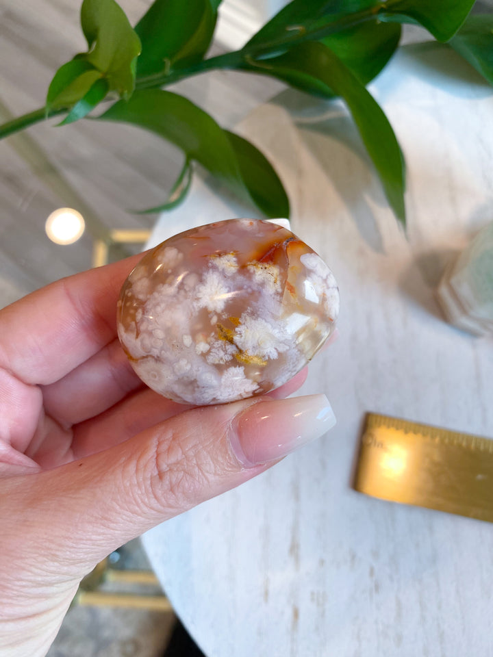 Flower Agate Palm Stone - Get Exact Item - Cherry Blossom - Cheerful - Happy - Spiritual Growth - New Beginnings