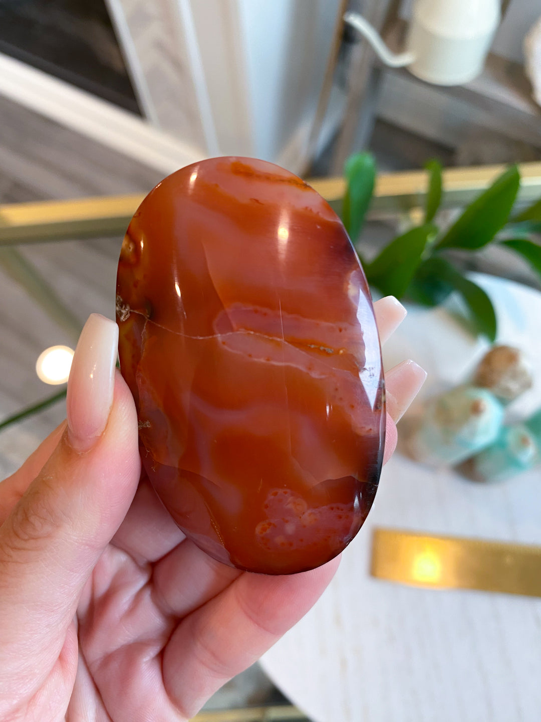 Carnelian Palm Stone Bezeled Edge