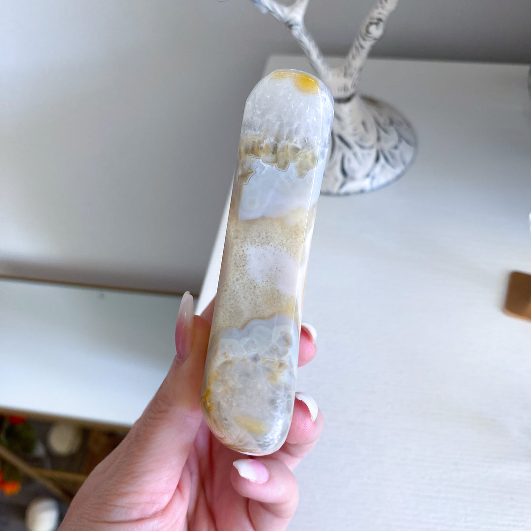 Gray and Peach Agate Moon 