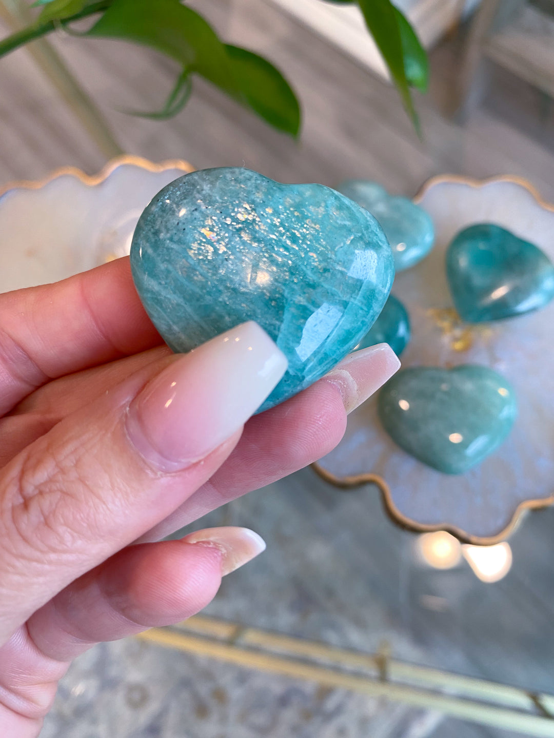 Amazonite Heart Carving 1"