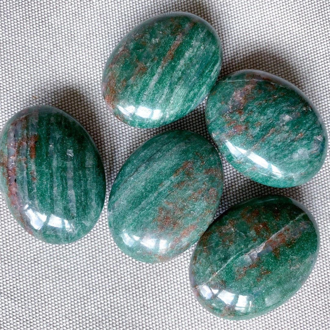 Christmas Green Aventurine, w/ Red Hematite Palm Stone