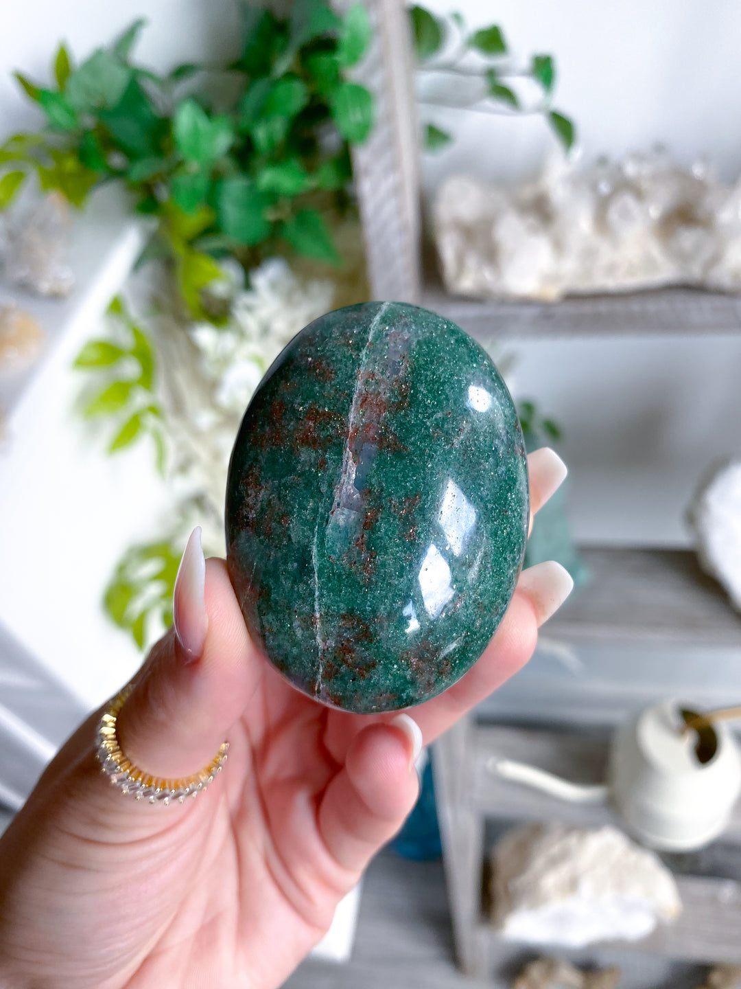 Christmas Green Aventurine, w/ Red Hematite Palm Stone