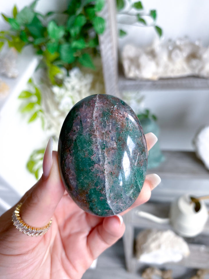 Christmas Green Aventurine, w/ Red Hematite Palm Stone