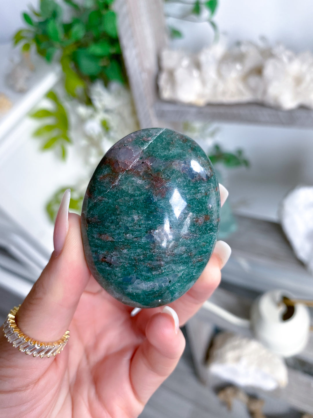 Christmas Green Aventurine, w/ Red Hematite Palm Stone