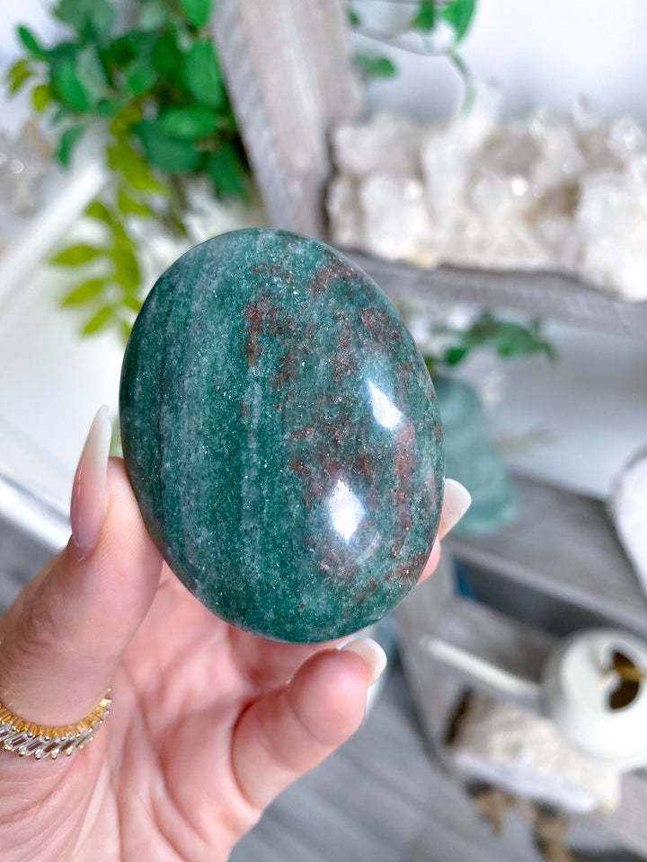Christmas Green Aventurine, w/ Red Hematite Palm Stone