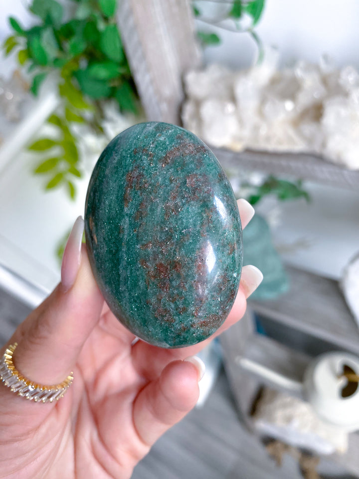 Christmas Green Aventurine, w/ Red Hematite Palm Stone