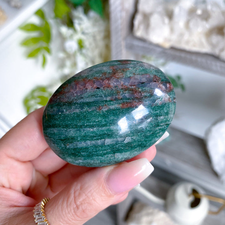 Christmas Green Aventurine, w/ Red Hematite Palm Stone