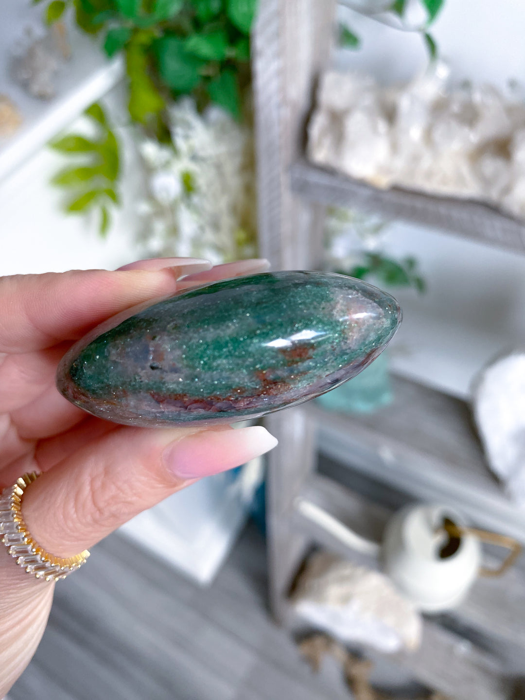 Christmas Green Aventurine, w/ Red Hematite Palm Stone