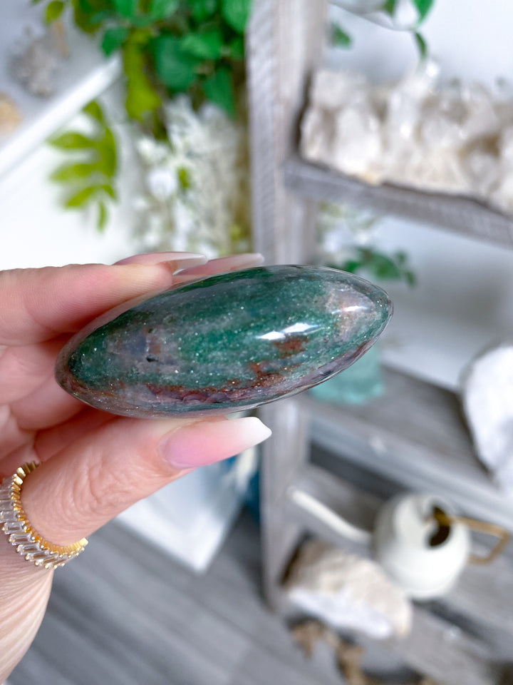 Christmas Green Aventurine, w/ Red Hematite Palm Stone