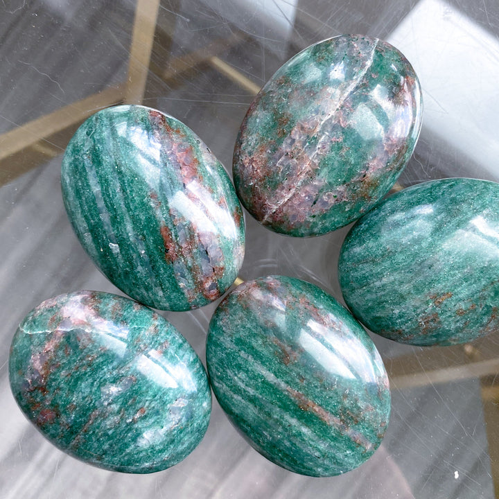 Christmas Green Aventurine, w/ Red Hematite Palm Stone