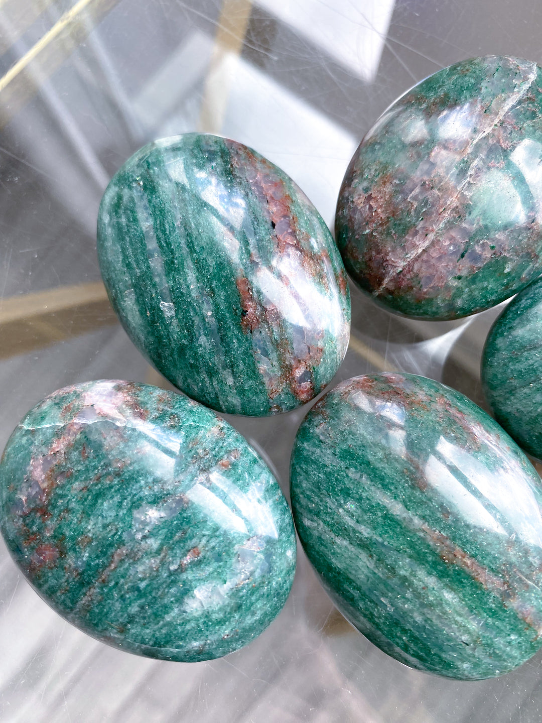 Christmas Green Aventurine, w/ Red Hematite Palm Stone