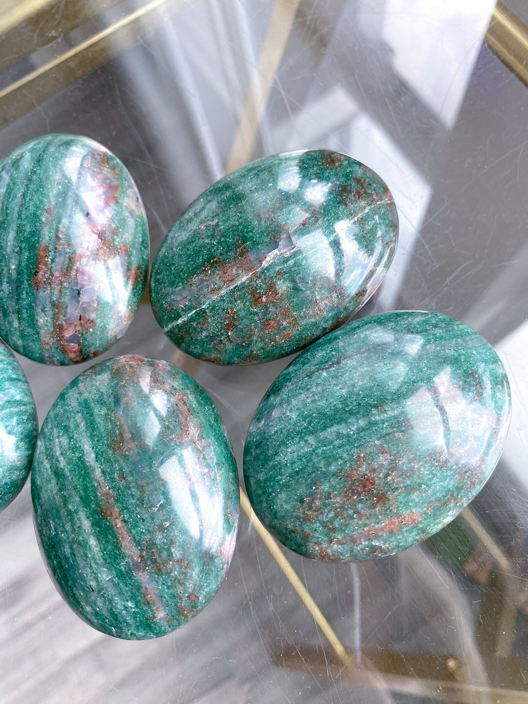 Christmas Green Aventurine, w/ Red Hematite Palm Stone