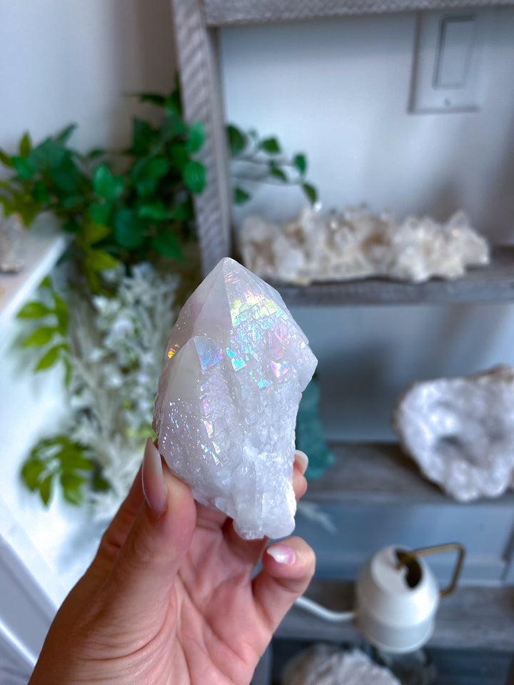 White Angel Aura Quartz Crystal Point #1