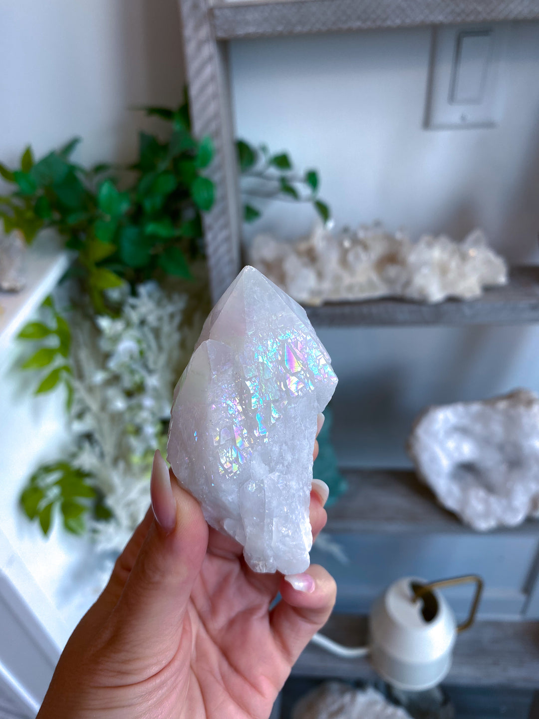White Angel Aura Quartz Crystal Point #1