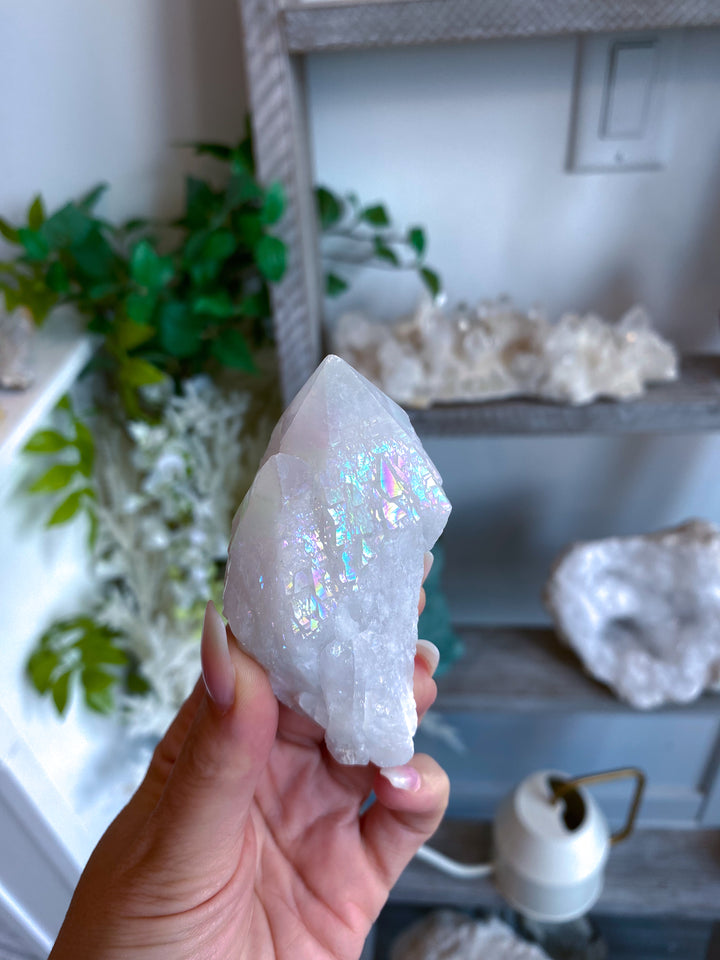 White Angel Aura Quartz Crystal Point #1
