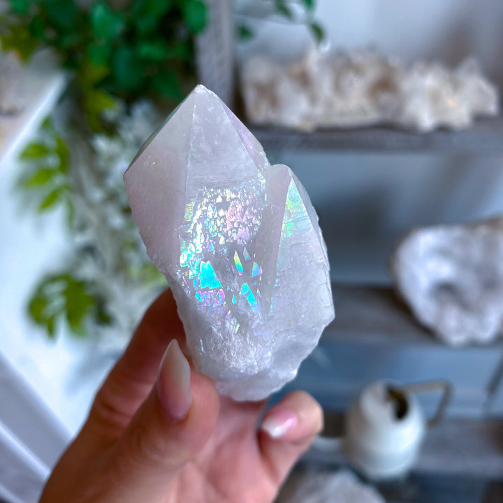 White Angel Aura Quartz Crystal Point #1