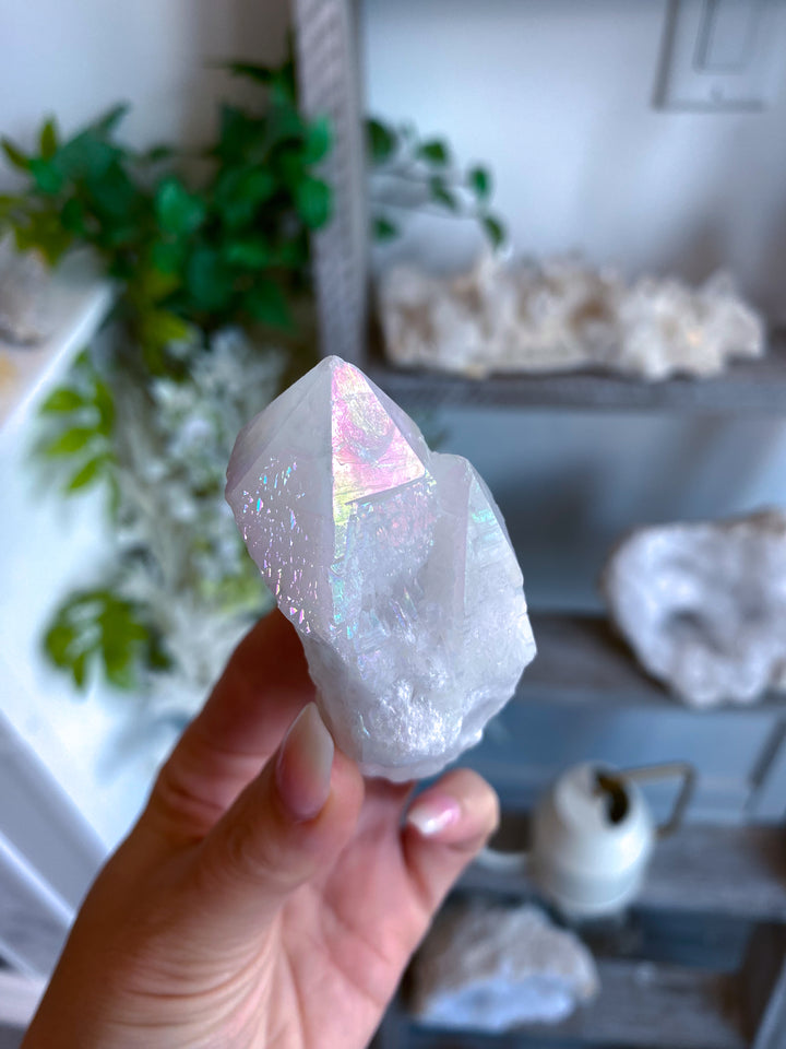 White Angel Aura Quartz Crystal Point #1