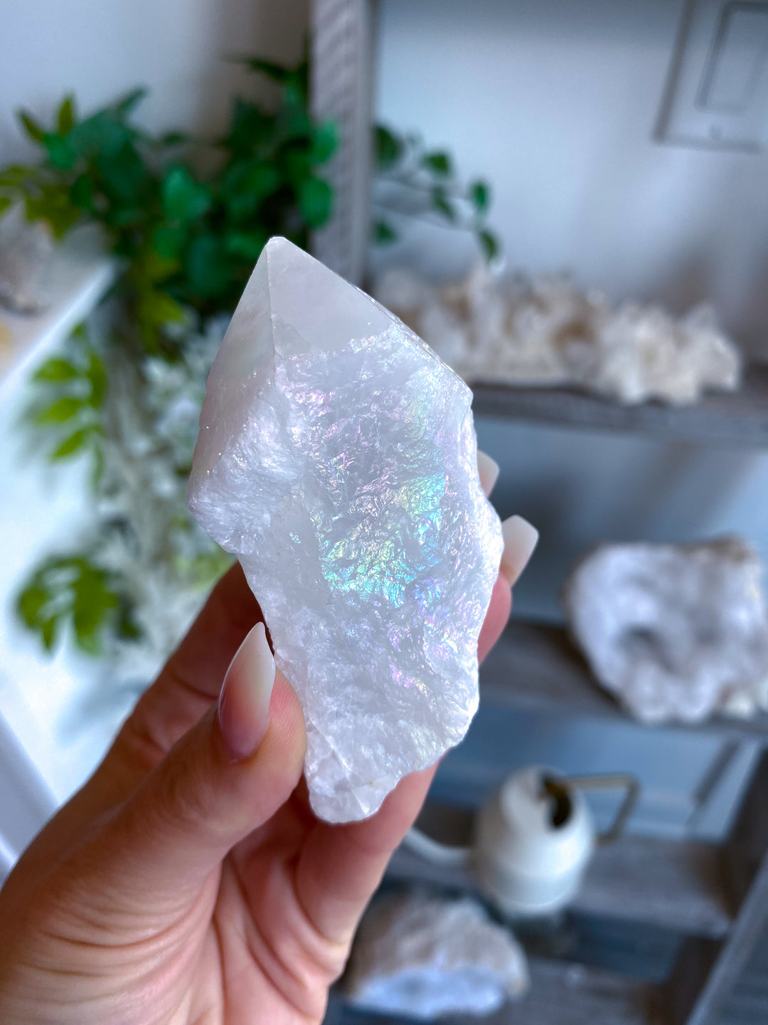 White Angel Aura Quartz Crystal Point #1