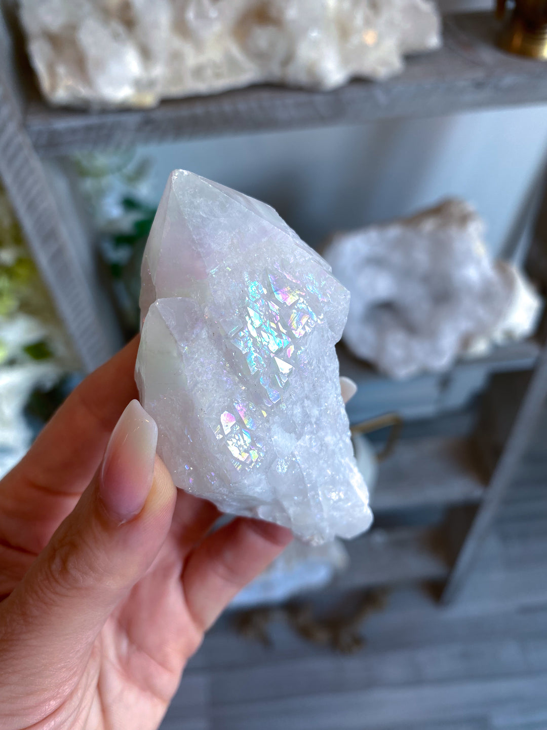 White Angel Aura Quartz Crystal Point #1