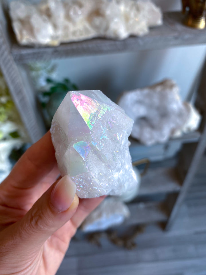 White Angel Aura Quartz Crystal Point #1