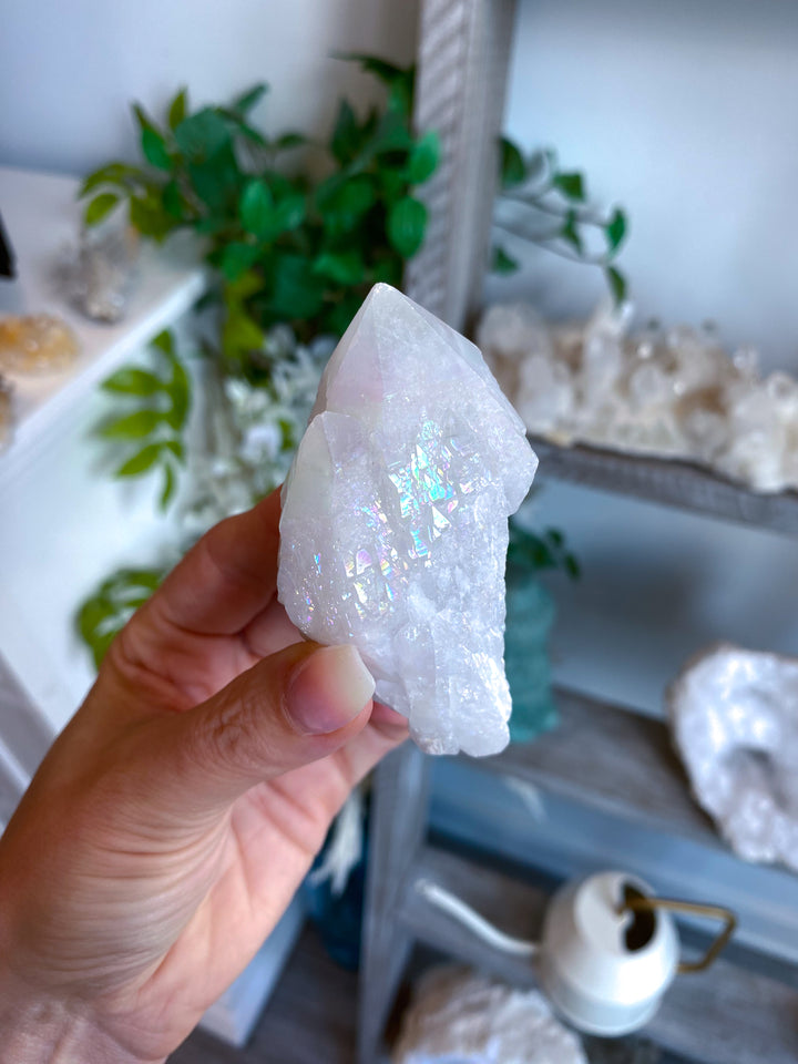 White Angel Aura Quartz Crystal Point #1