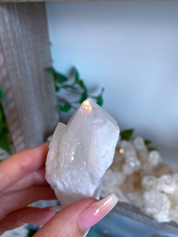 White Angel Aura Quartz Crystal Point #1