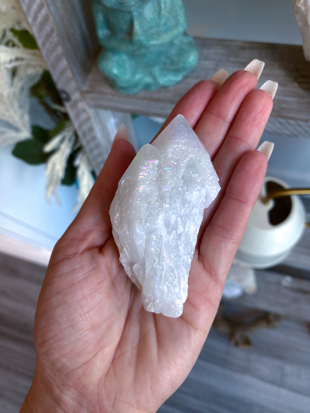 White Angel Aura Quartz Crystal Point #1