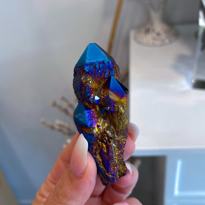 Blue Titanium Aura Quartz Point