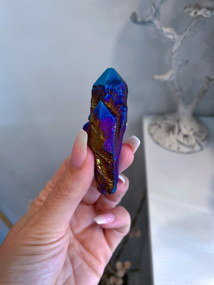 Blue Titanium Aura Quartz Point