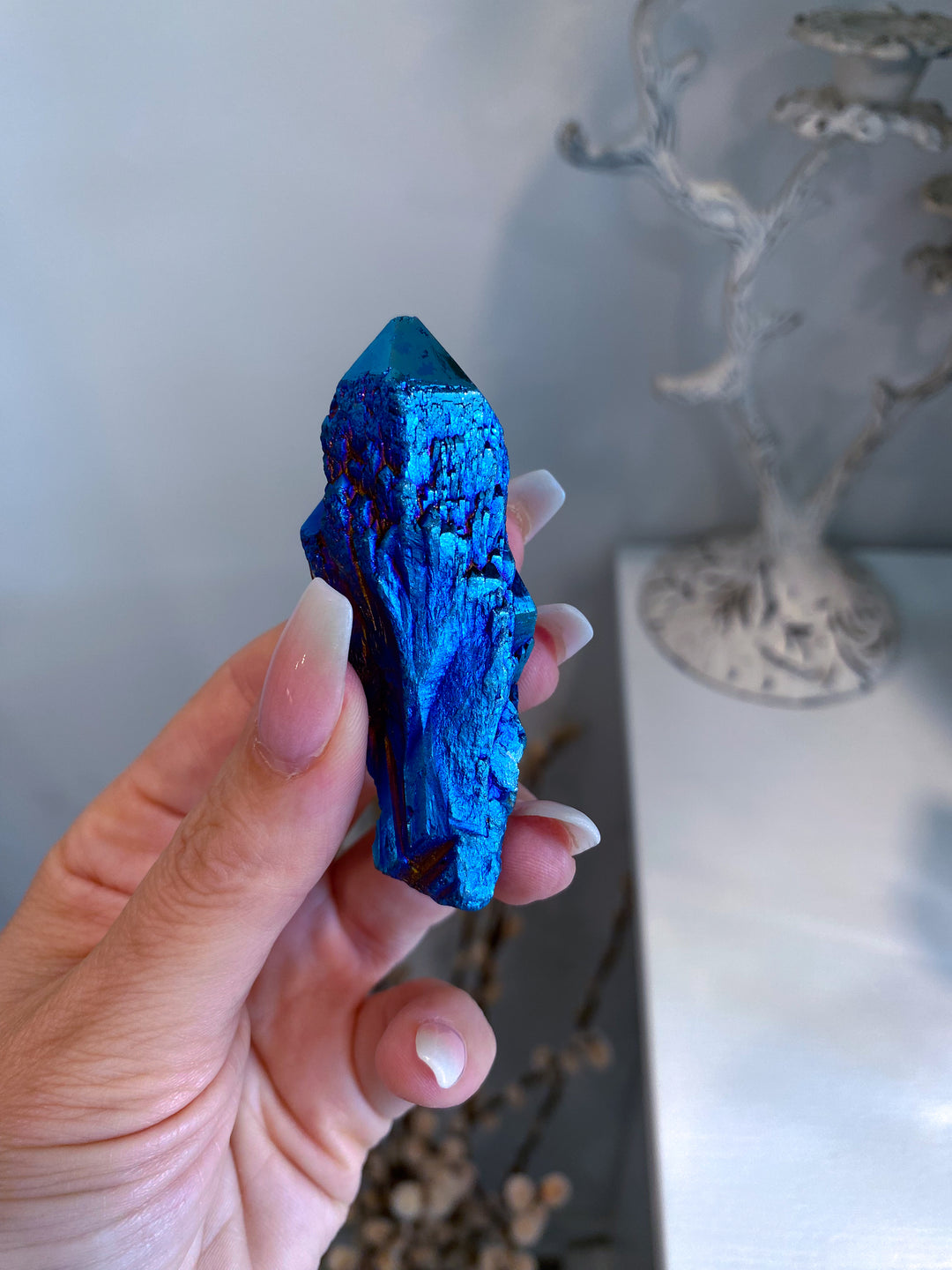 Blue Titanium Aura Quartz Point