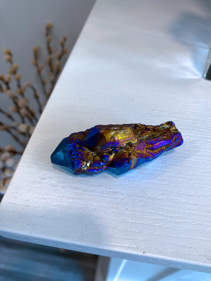 Blue Titanium Aura Quartz Point